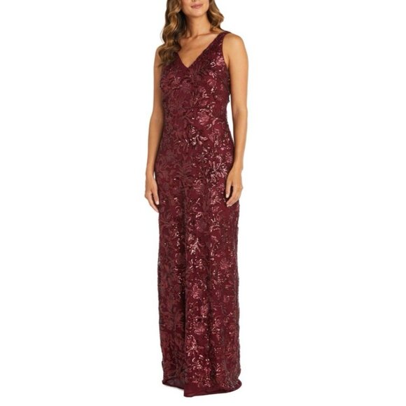 R & M Richards Dress 10P Merlot Wine Sequin Formal Prom Wedding Cruise Party NEW - Picture 7 of 13